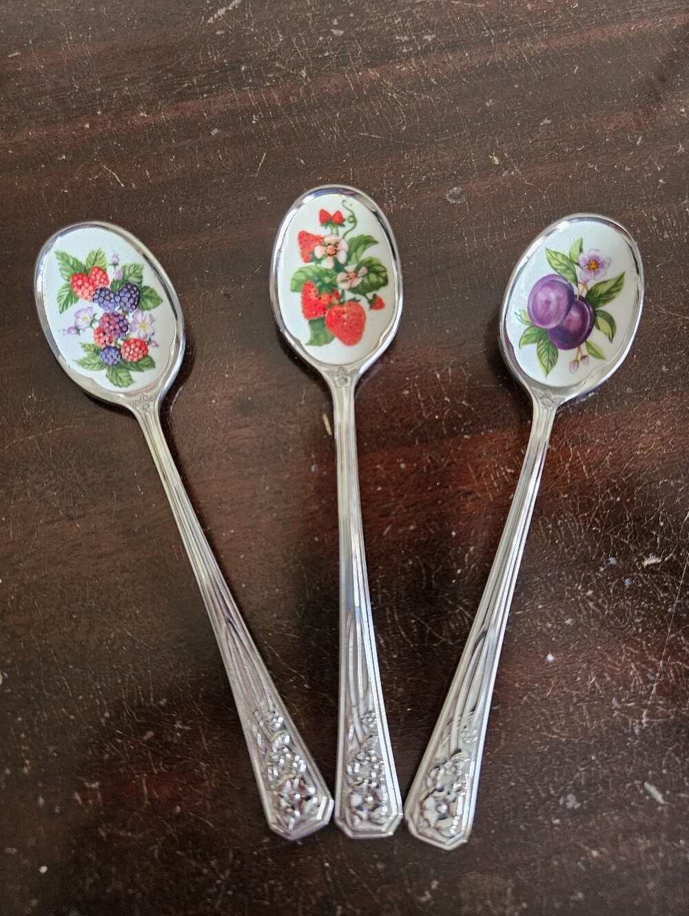 Lot Of 3 Vintage Avon "Nature's Best" collectible spoons Stainless Steel Enamel